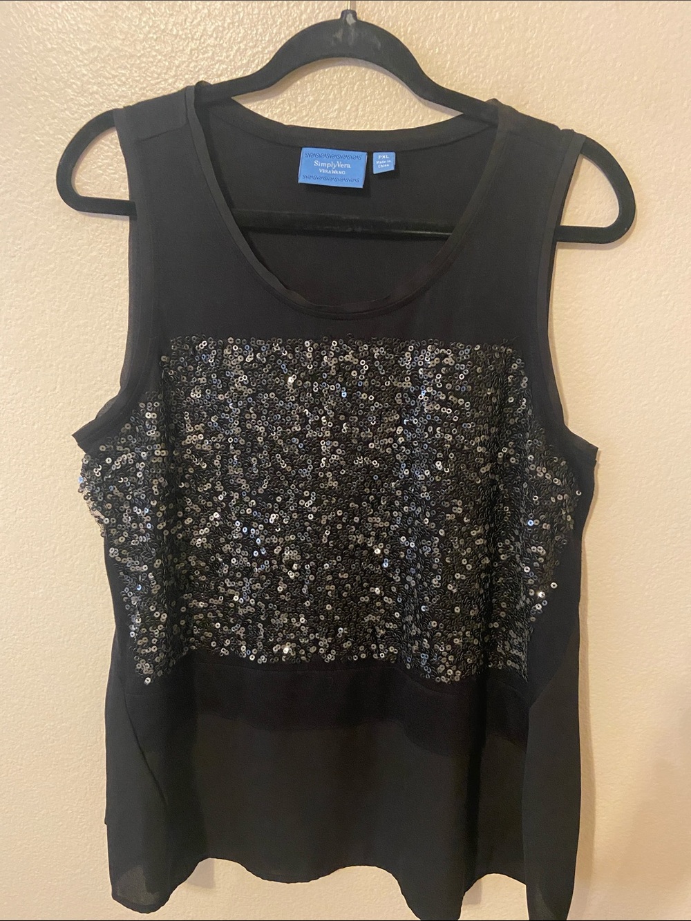 Simply Vera Vera Wang Black Tee Tank with Sequence